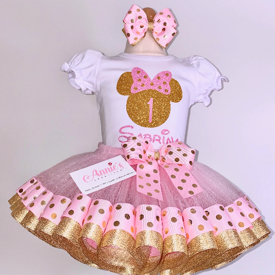 Gold and Pink Polka Dots Minnie Tutu Outfit